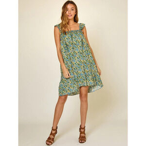 Teal Green Floral Babydoll Sleeveless Mini Dress